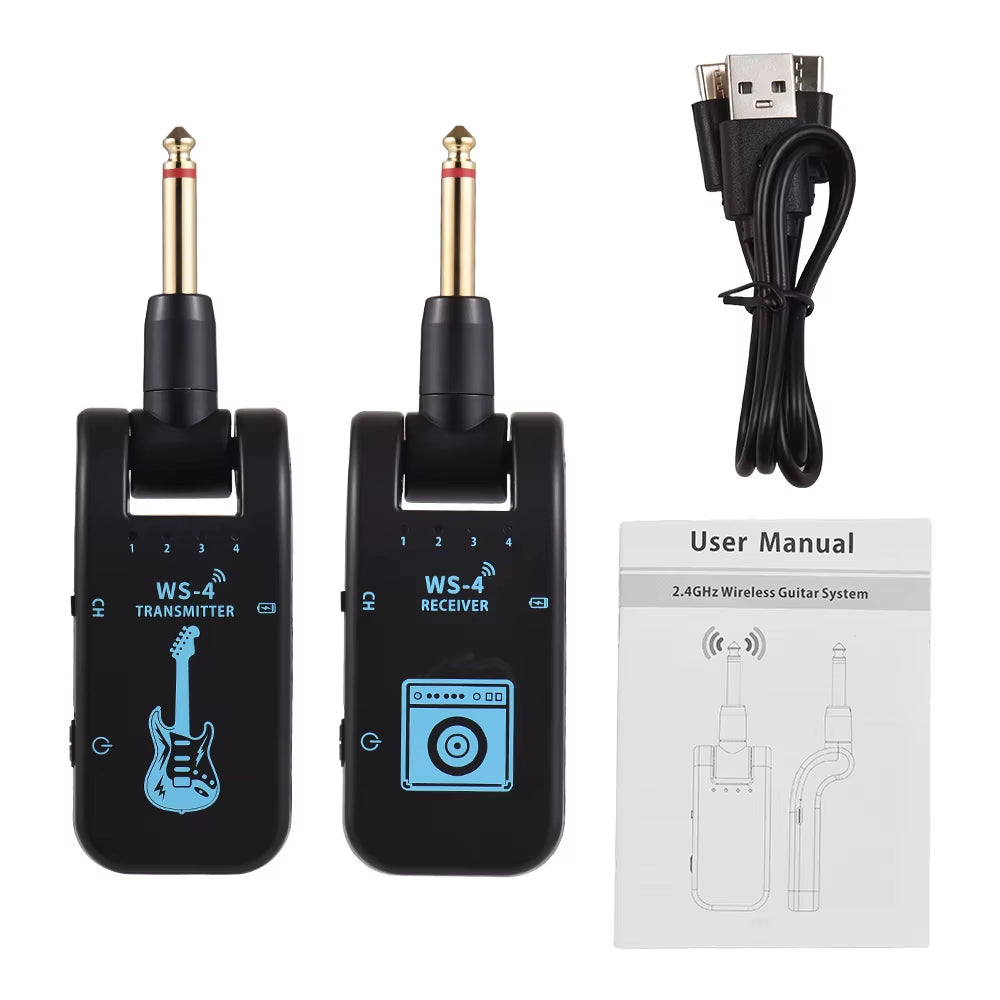 2.4G Wireless Guitar System Guitar Transmitter Receiver Set for Electric Guitar Bass 48K/16Bit Real-Time Transmission