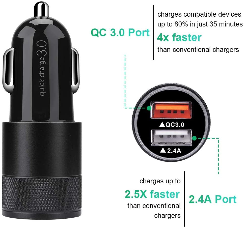 Fast Car Charger, Quick Charging 5.4A/30W Phone USB Car Charger Adapter Rapid Plug 2 Port Cigarette Lighter Charger Flush Compatible Samsung, Tablet, Iphone, Ipad, LG
