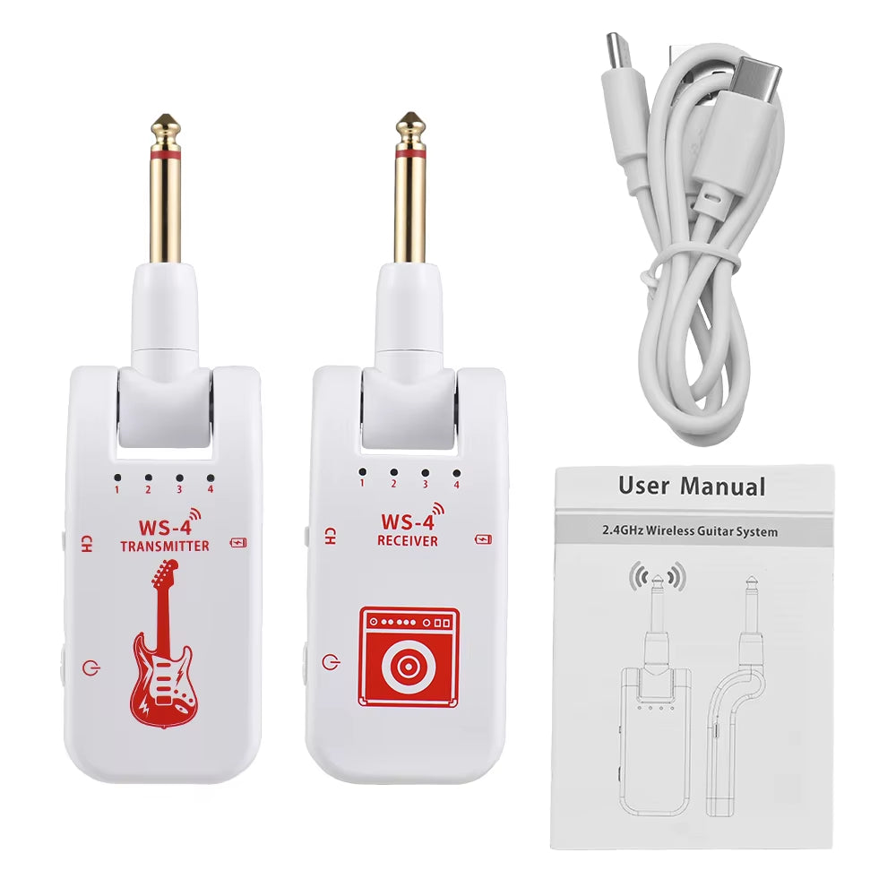 2.4G Wireless Guitar System Guitar Transmitter Receiver Set for Electric Guitar Bass 48K/16Bit Real-Time Transmission