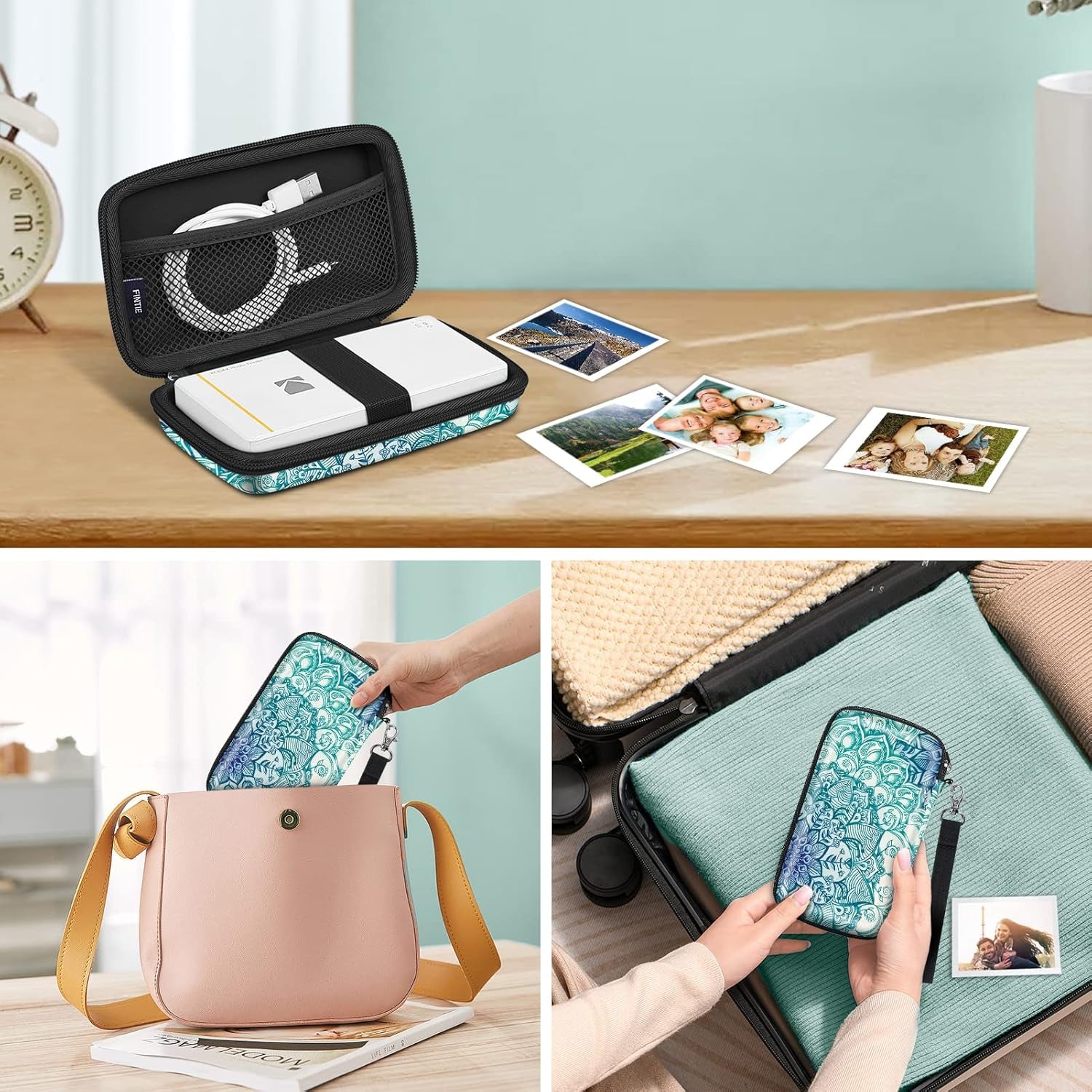 Protective Case for Kodak Step/Kodak Mini 2 Hd/Kodak Printomatic/Kodak Smile Camera & Printer - Shockproof Hard Shell Carrying Case with Inner Pocket, Emerald Illusions