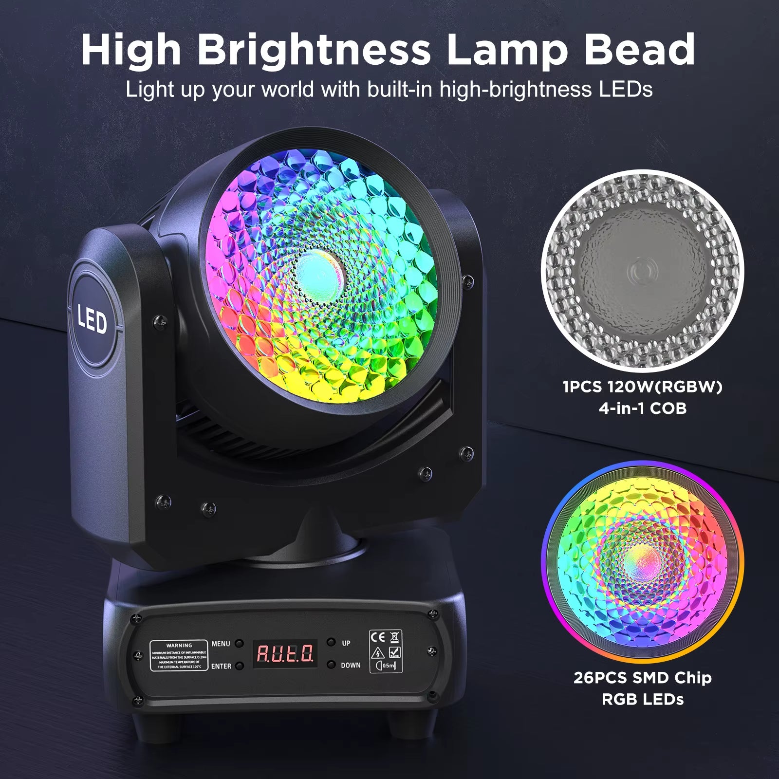 150W High Brightness Moving Head Light COB+LED RGBW 4In1 Stage Effect Lighting Rotating DMX512 for DJ Party Wedding Disco