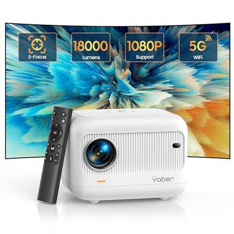 [Electric Focus]Mini Projector with 5G Wifi and Bluetooth 5.2,YABER 18000 White