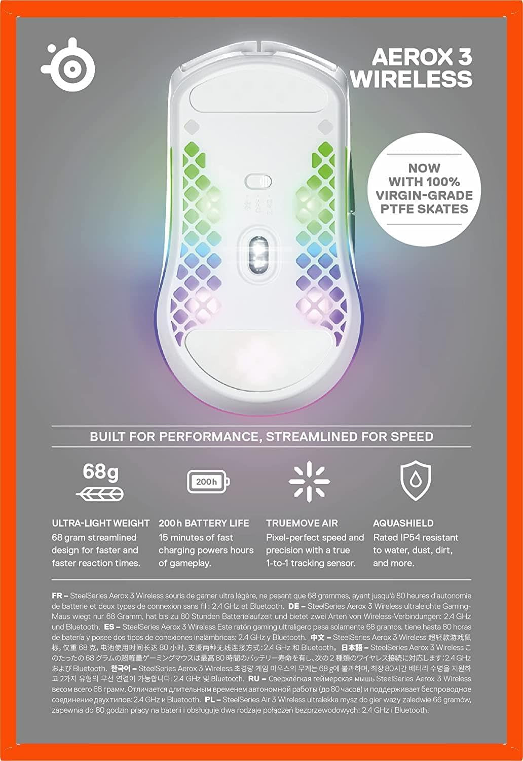 Aerox 3 Wireless - Super Light Gaming Mouse - 18,000 CPI Truemove Air Optical Sensor - Ultra-Lightweight 68G Water Resistant Design - 200 Hour Battery Life – Snow